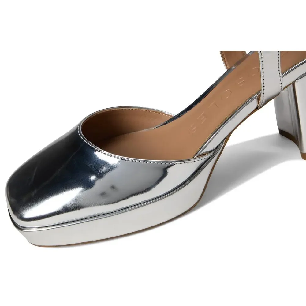 AEROSOLES WOMEN'S SOIR PUMP, SILVER MIRROR METALLIC FAUX LEATHER, 10